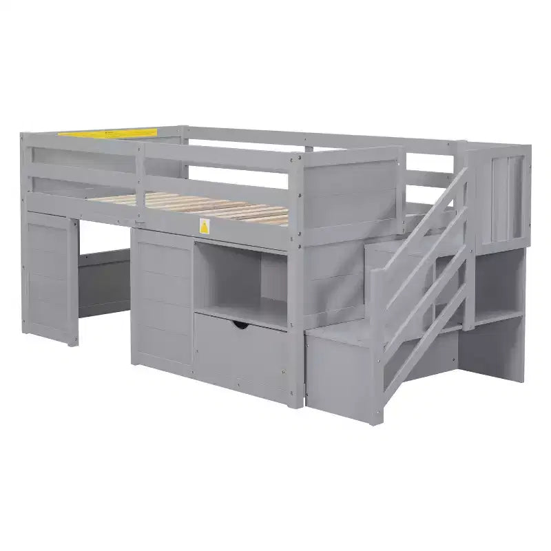 Okak Solid Wood Twin Loft Bed with Stairs & Storage,Low Profile Bunk Beds Twin with Drawers & Shelves,Multi-Functional Loft Beds for Kids,Teens