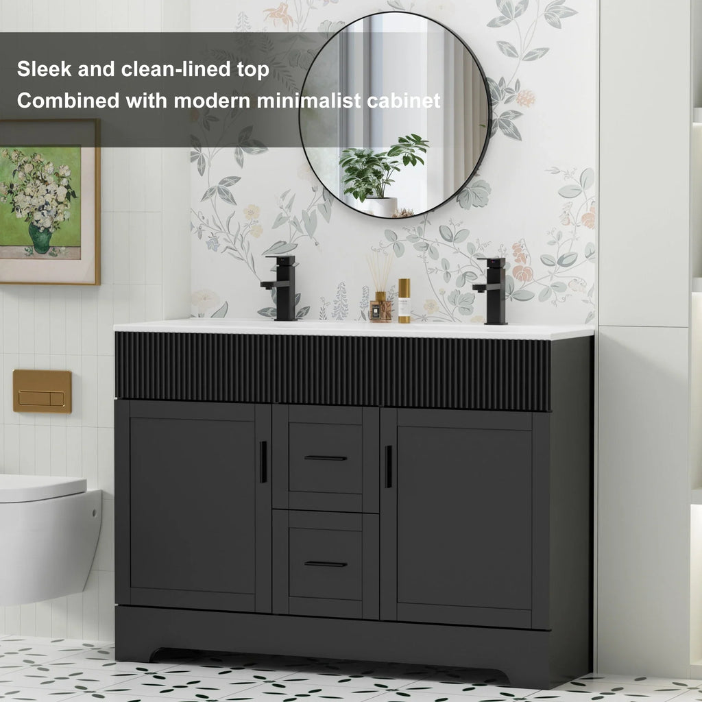 Wavy Line 30/36/48 Bathroom Vanity Set with Sink & Faucet