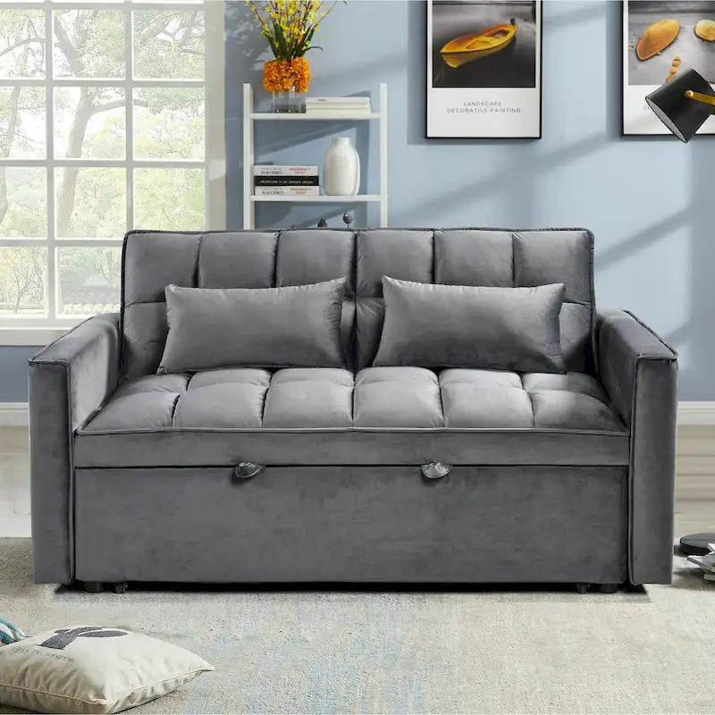 Modern Velvet Futon Loveseat with Reclining Backrest & Pockets, Seats 2 ââ‚?Dark Gray / Light Gray / Blue / Black