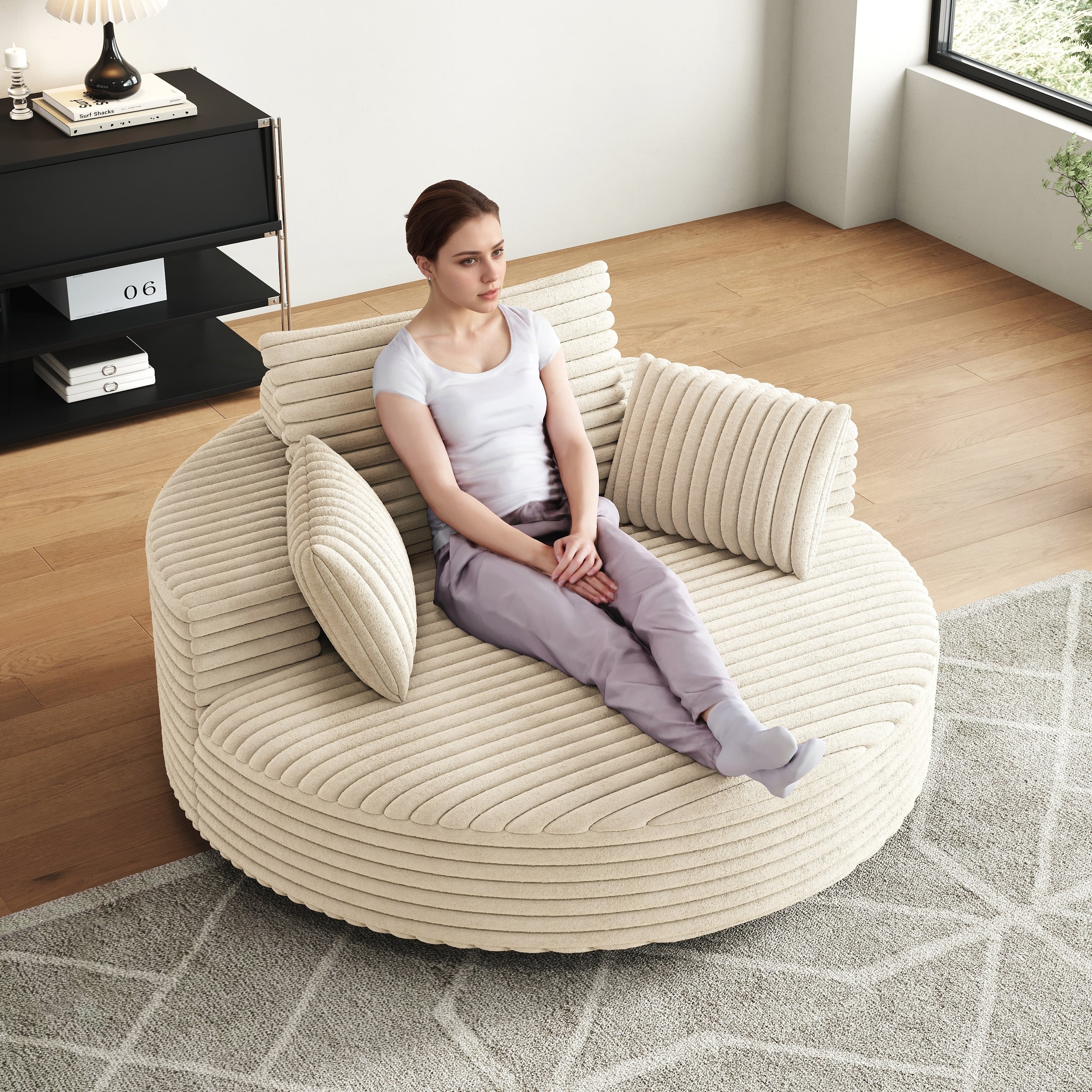 Corduroy Chenille Foam Single Swivel Chair