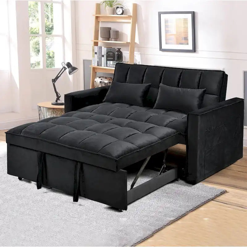 Modern Velvet Futon Loveseat with Reclining Backrest & Pockets, Seats 2 ââ‚?Dark Gray / Light Gray / Blue / Black