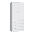 19  Modern Double-door Armoire with 3 Drawers and 1 Hanging Rod for Bedroom