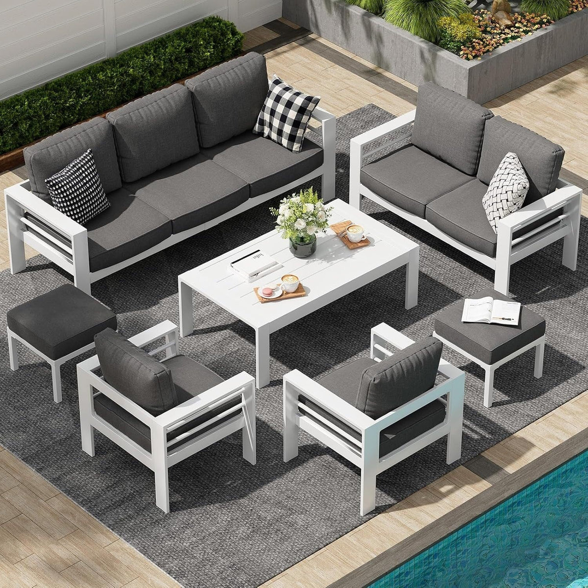 AECOJOY 7 Pieces Aluminum Patio Furniture Set Outdoor Conversation Set