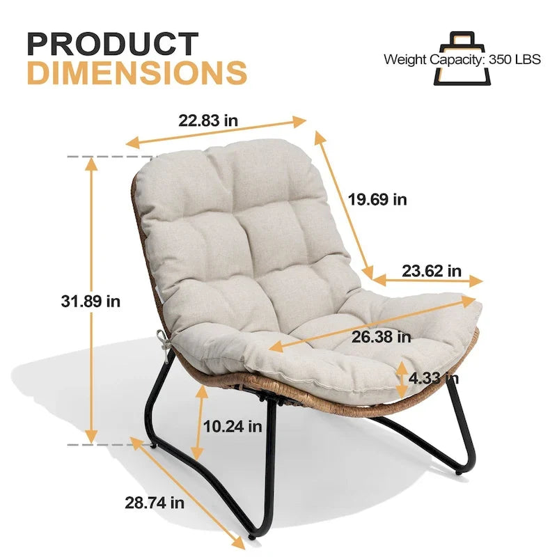 Outdoor Papasan Chairs with Cushion PE Rattan Patio Cozy Chairs with Side Table
