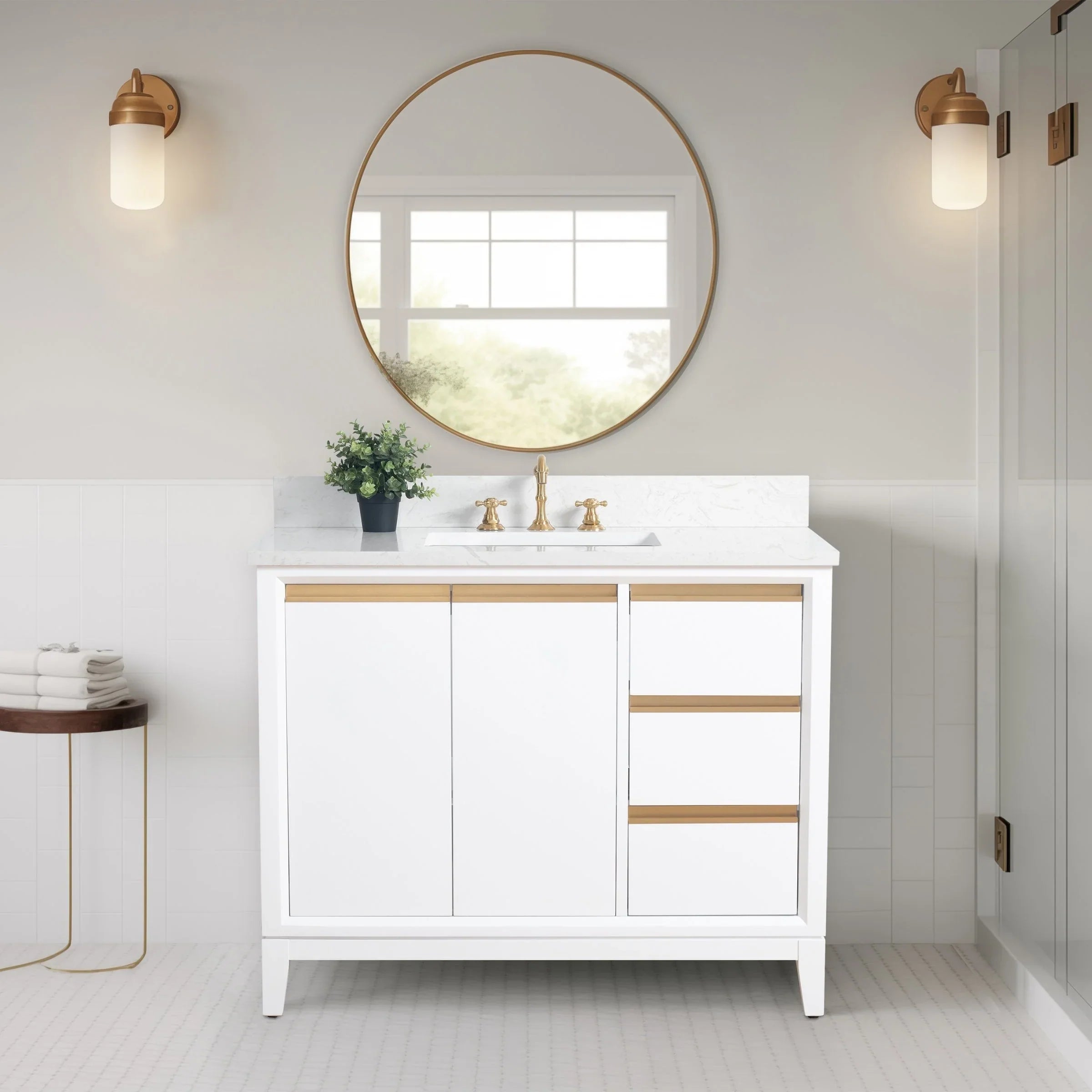 Vanity Art Bathroom Vanity with Ceramic Sink and Engineered Marble Top