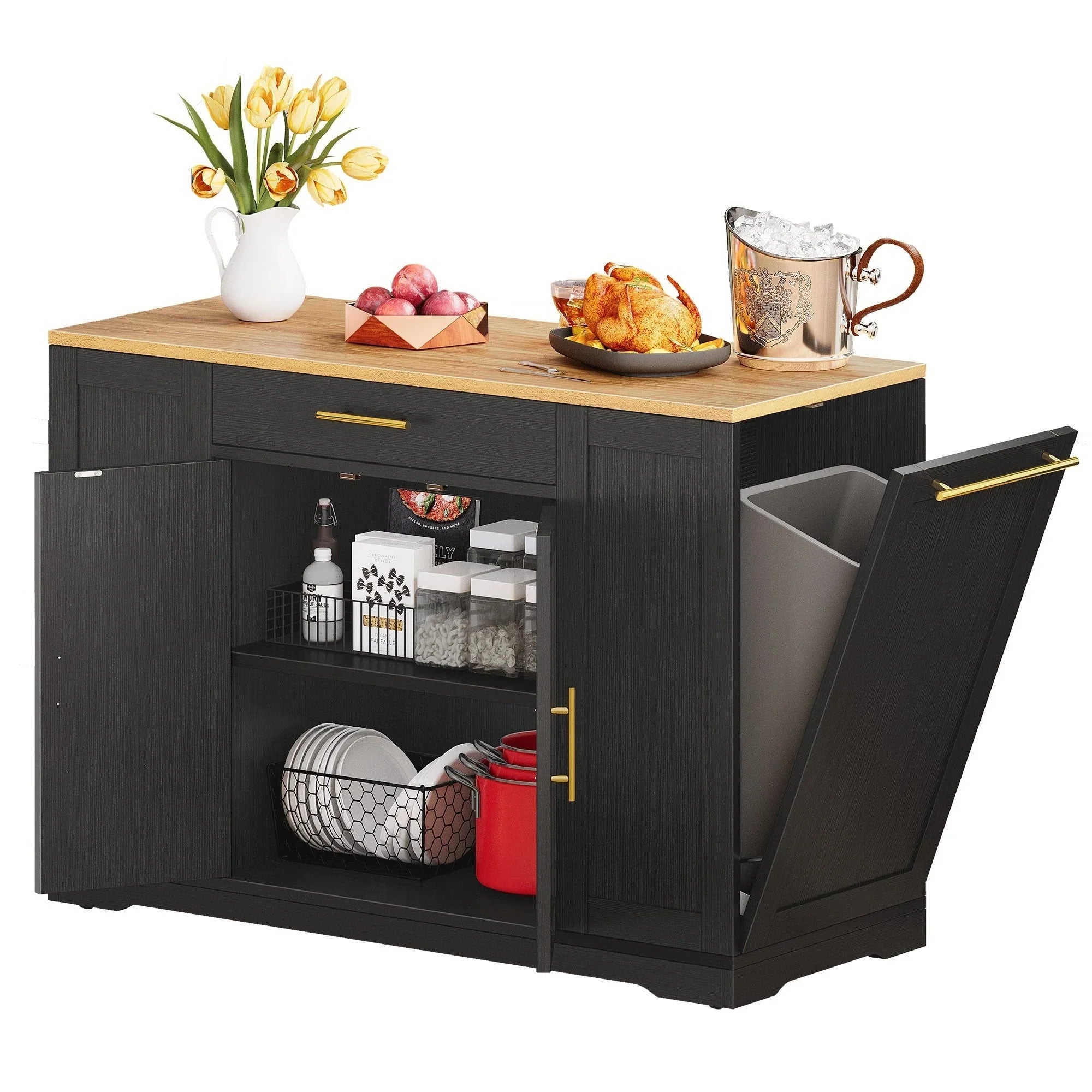 Moasis 53-inch Rolling Kitchen Island Storage Cabinet Portable Mobile Kitchen Cart
