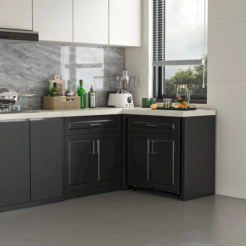 Efficient Corner Kitchen Cabinet L-Shape Kitchen Island: Ample Storage with Smooth - sliding Drawers,UV Countertop