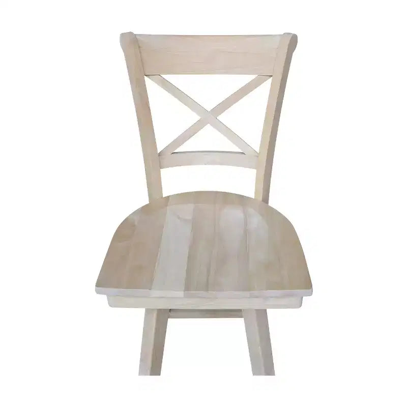 Sgabello da bar Charlotte altezza bancone con girevole e ritorno automatico non rifinito - International Concepts: Struttura in legno, design con schienale a X, pulizia a punti