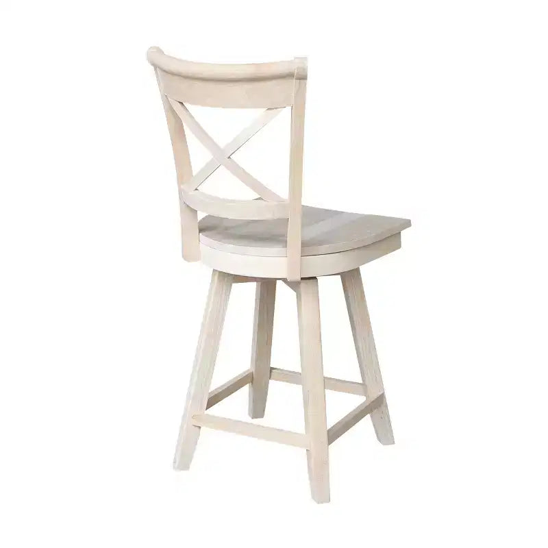 Sgabello da bar Charlotte altezza bancone con girevole e ritorno automatico non rifinito - International Concepts: Struttura in legno, design con schienale a X, pulizia a punti