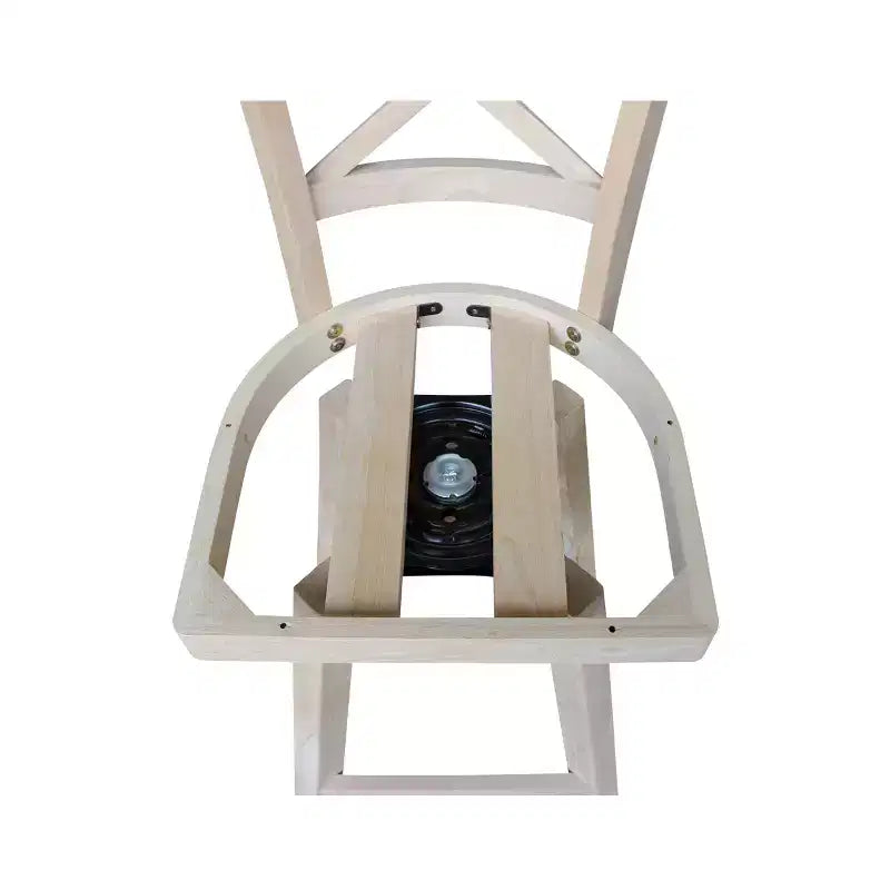 Sgabello da bar Charlotte altezza bancone con girevole e ritorno automatico non rifinito - International Concepts: Struttura in legno, design con schienale a X, pulizia a punti