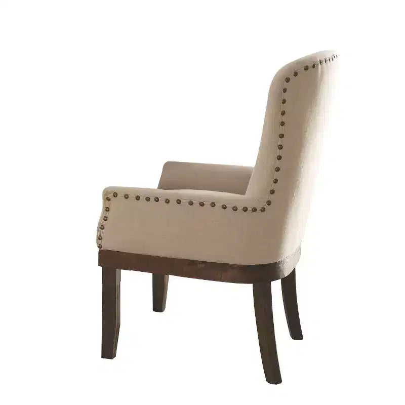 Sedia da pranzo con braccioli Landon Salvage Brown - Acme Furniture: Rivestimento in lino, Bordatura con borchie, Struttura in legno