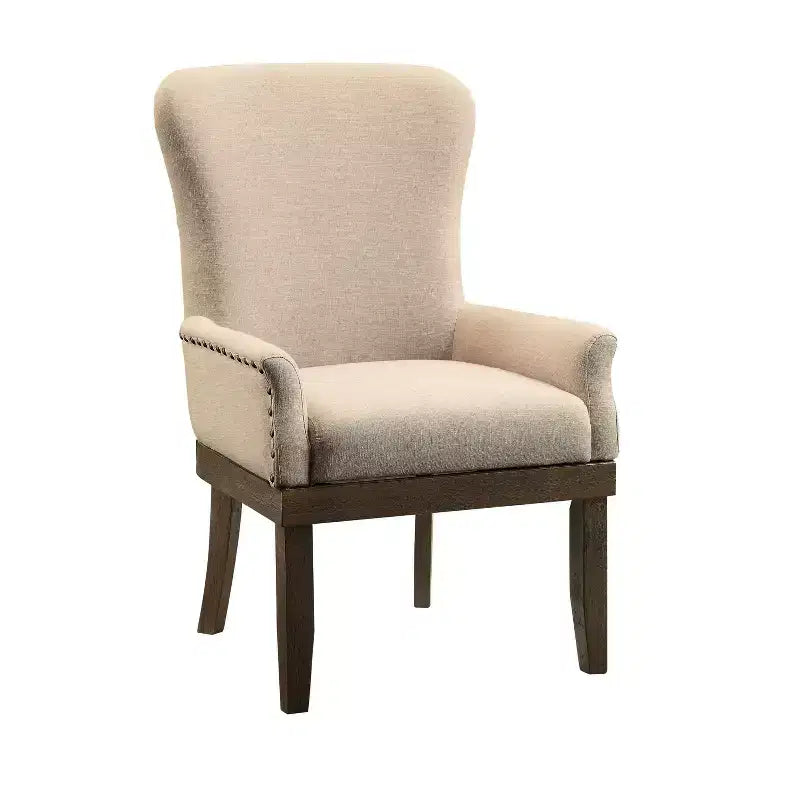 Sedia da pranzo con braccioli Landon Salvage Brown - Acme Furniture: Rivestimento in lino, Bordatura con borchie, Struttura in legno