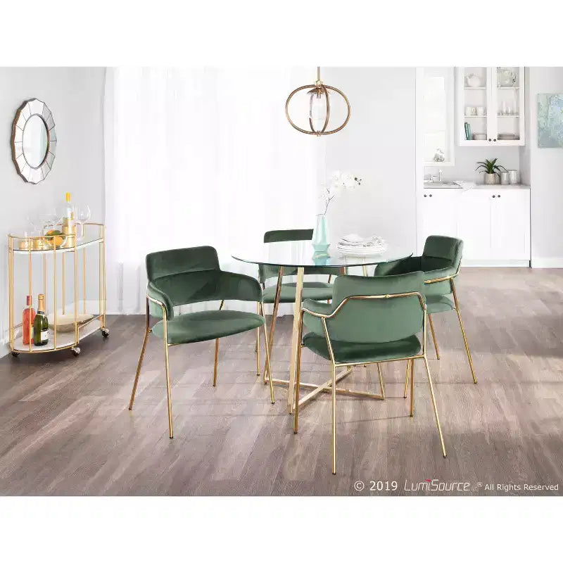 Set di 2 sedie contemporanee Napoli oro/velluto verde smeraldo - LumiSource: Cromate, gambe in metallo, protezioni per il pavimento