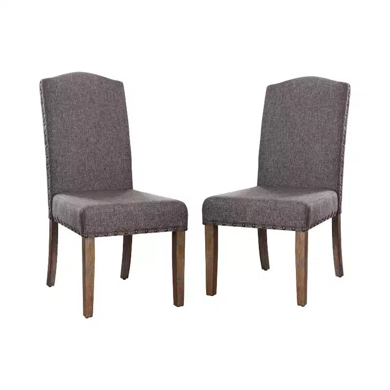 Set di 2 sedie da pranzo in legno imbottite Silva grigie - HOMES: Inside + Out: Bordo borchiato, rivestimento in poliestere