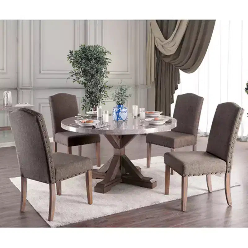 Set di 2 sedie da pranzo in legno imbottite Silva grigie - HOMES: Inside + Out: Bordo borchiato, rivestimento in poliestere