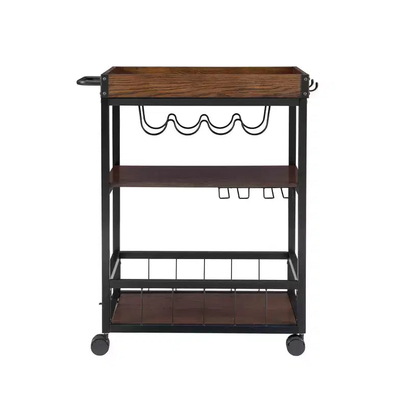 Carrello da cucina Austin in metallo/legno con 3 ripiani, portabottiglie e portabicchieri, su ruote - Linon