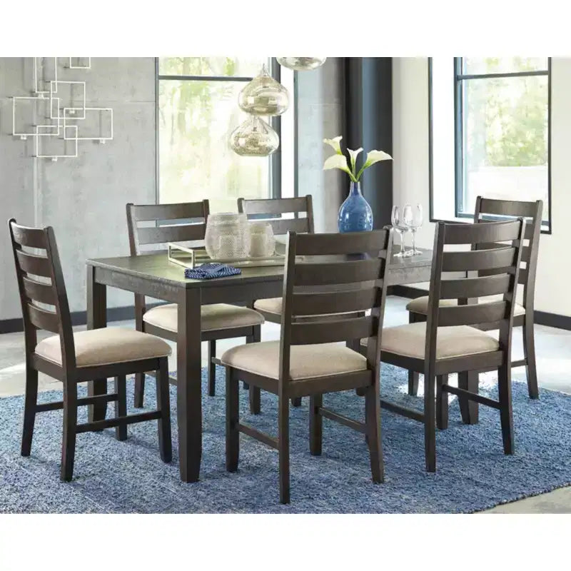Signature Design by Ashley Rokane Set Da Pranzo Marrone: 7 Pezzi, Sedie Imbottite, Struttura in Legno