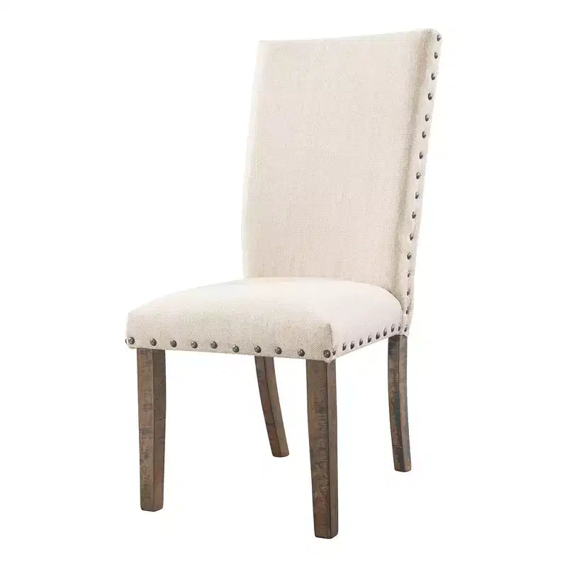 Dex set tavolo da pranzo allungabile da 7 pezzi e 6 sedie laterali imbottite Noce Marrone/Crema - Picket House Furnishings: Finitura fumé, Gambe svasate
