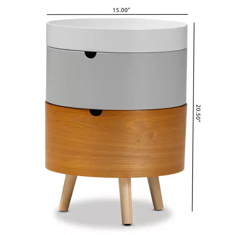 Comodino Elison in Legno a 3 Ripiani Bianco - Baxton Studio: Tavolino da Notte Moderno di Metà Secolo con Contenitore e Vassoio Rimovibile