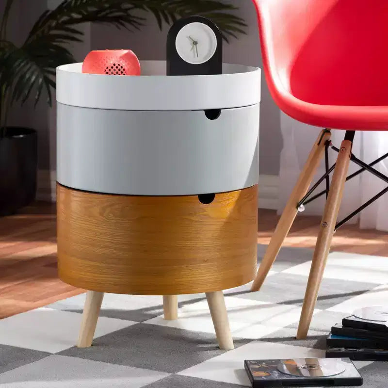 Comodino Elison in Legno a 3 Ripiani Bianco - Baxton Studio: Tavolino da Notte Moderno di Metà Secolo con Contenitore e Vassoio Rimovibile