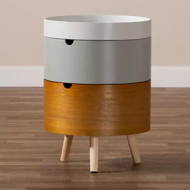 Comodino Elison in Legno a 3 Ripiani Bianco - Baxton Studio: Tavolino da Notte Moderno di Metà Secolo con Contenitore e Vassoio Rimovibile