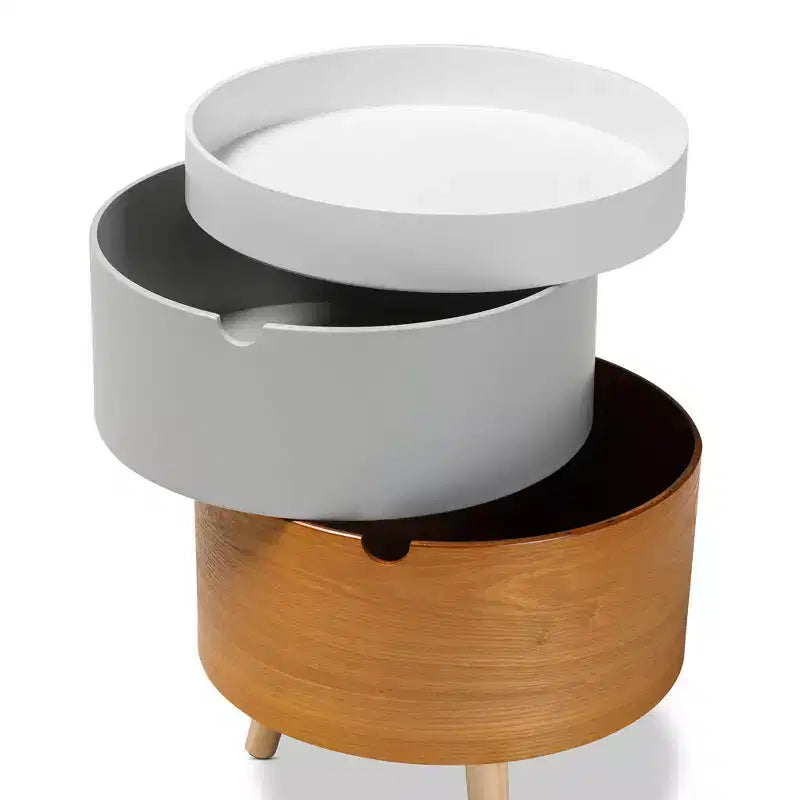Comodino Elison in Legno a 3 Ripiani Bianco - Baxton Studio: Tavolino da Notte Moderno di Metà Secolo con Contenitore e Vassoio Rimovibile