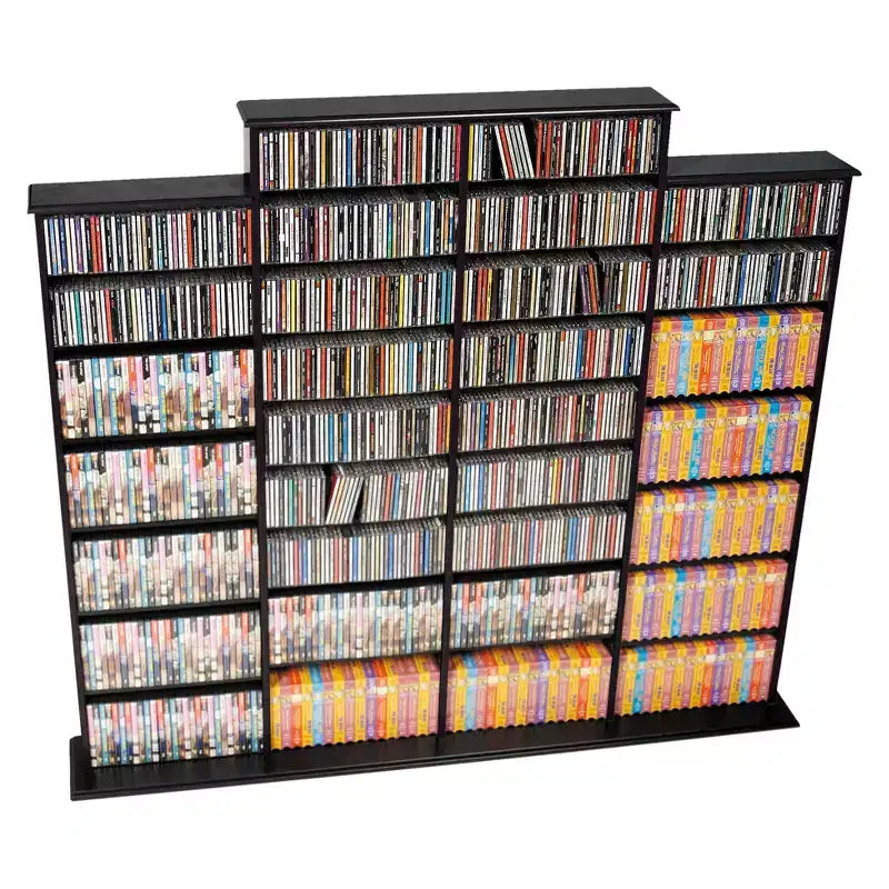 Scaffale multimediale Prepac Grant nero: Contiene 1520 CD, 702 DVD, 34 ripiani regolabili, Legno composito