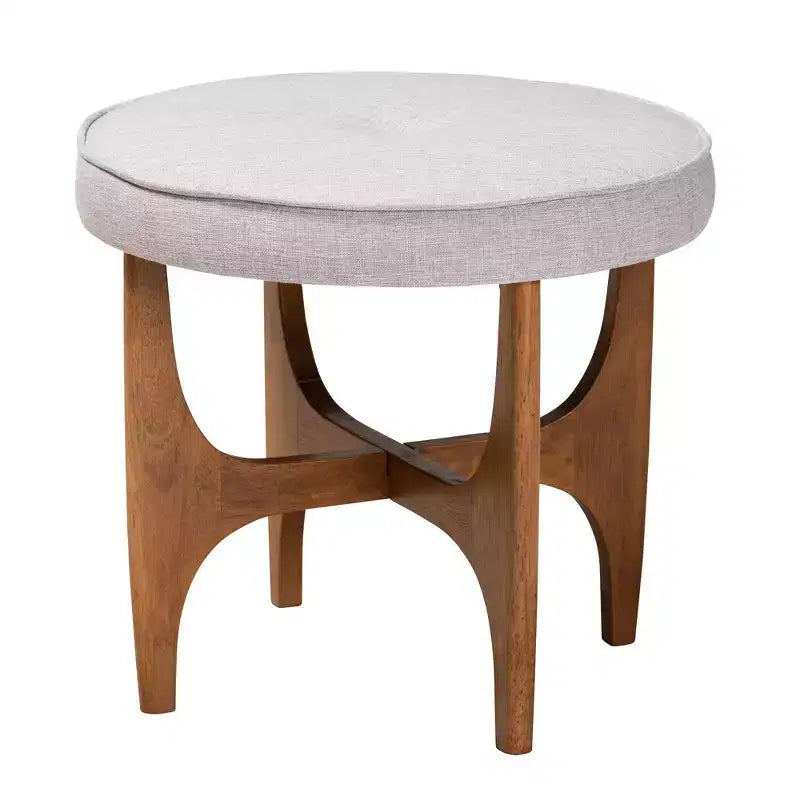 Poggiapiedi ottomano in tessuto e legno Theo grigio-beige/marrone noce - Baxton Studio
