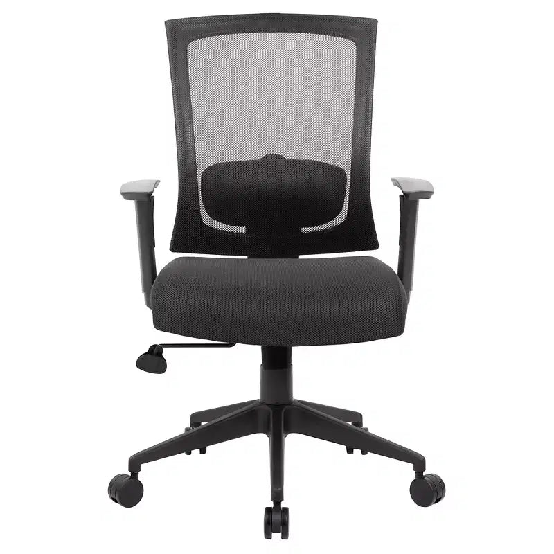 Sedia da ufficio Boss con schienale in rete, nera: ergonomica, braccioli regolabili, girevole, base in nylon