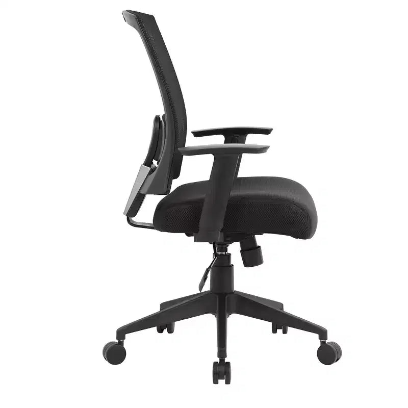 Sedia da ufficio Boss con schienale in rete, nera: ergonomica, braccioli regolabili, girevole, base in nylon