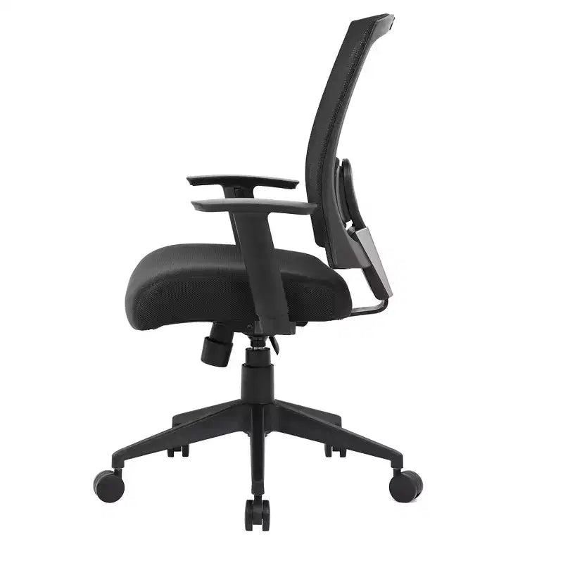 Sedia da ufficio Boss con schienale in rete, nera: ergonomica, braccioli regolabili, girevole, base in nylon