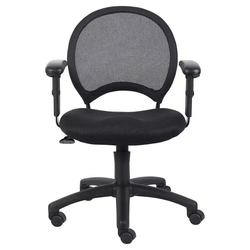 Sedia in rete con braccioli regolabili nera - Boss Office Products: Ergonomica, girevole, gambe in nylon, capacità 125 kg