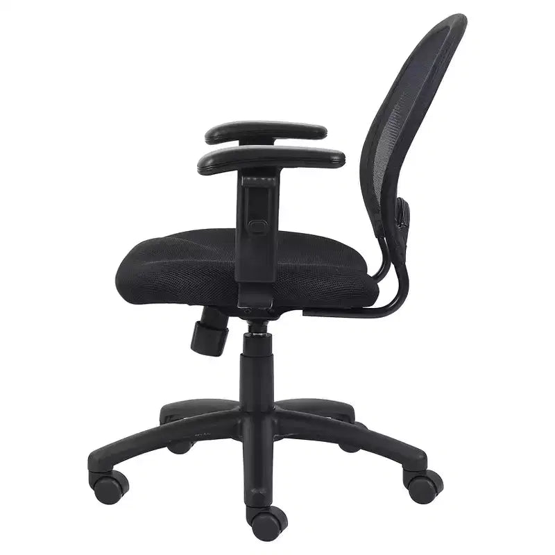 Sedia in rete con braccioli regolabili nera - Boss Office Products: Ergonomica, girevole, gambe in nylon, capacità 125 kg