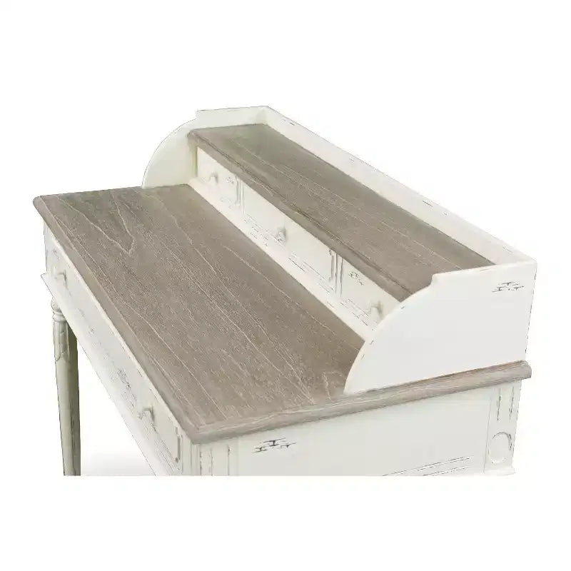 Scrittoio Anjou tradizionale francese con accenti bianco/marrone chiaro - Baxton Studio: 4 cassetti, piano in legno mindi, mobili per ufficio domestico