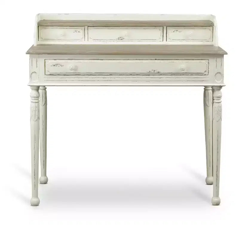Scrittoio Anjou tradizionale francese con accenti bianco/marrone chiaro - Baxton Studio: 4 cassetti, piano in legno mindi, mobili per ufficio domestico