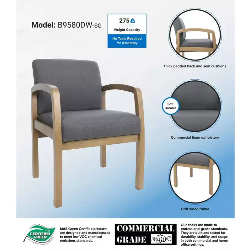 Sedia ospite con braccioli grigia - Boss Office Products