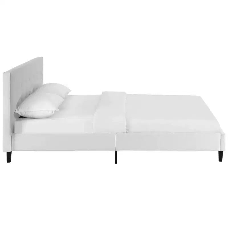 Modway Letto Matrimoniale Linnea Bianco: Tessuto in Poliestere Imbottito, Gambe in Legno Massello, Supporto a Doghe, Nessuna Molla Necessaria