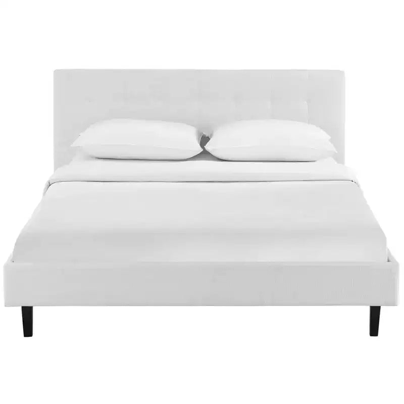 Modway Letto Matrimoniale Linnea Bianco: Tessuto in Poliestere Imbottito, Gambe in Legno Massello, Supporto a Doghe, Nessuna Molla Necessaria