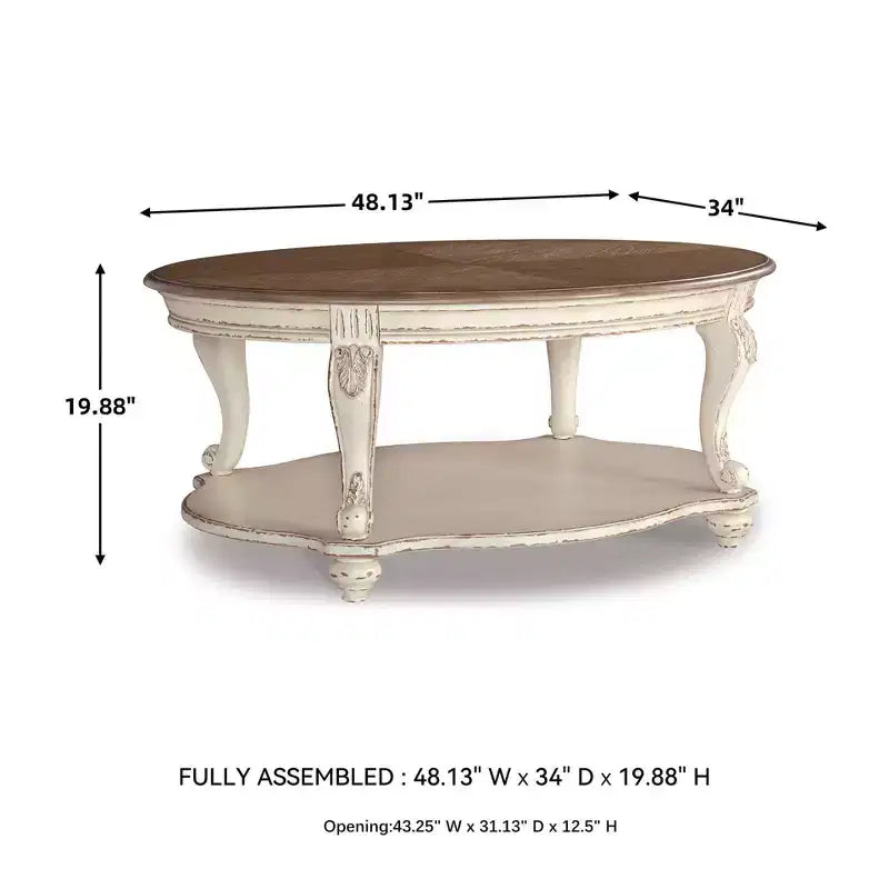 Tavolino da salotto Realyn Bianco/Marrone - Signature Design by Ashley: Stile Cottage, Finitura in Legno Invecchiato, Gambe Curve
