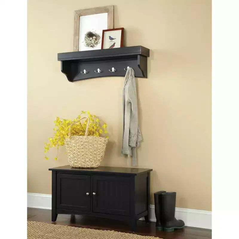 Ripiano a Vassoio da Cottage Shaker Appendiabiti con Cassetti e Panchetta Grigio Carbone - Alaterre Furniture: Da Parete, Organizzatore Contenitore