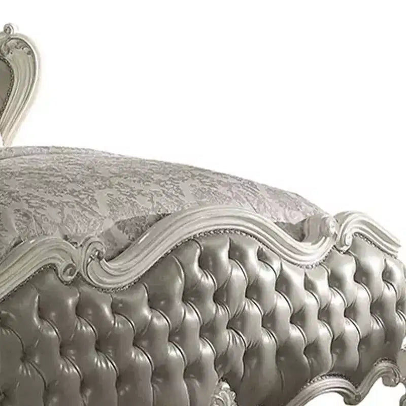 Letto Queen Size 95" Versailles Finitura Vintage Grigio Pelle Sintetica e Bianco Osso - Acme Furniture