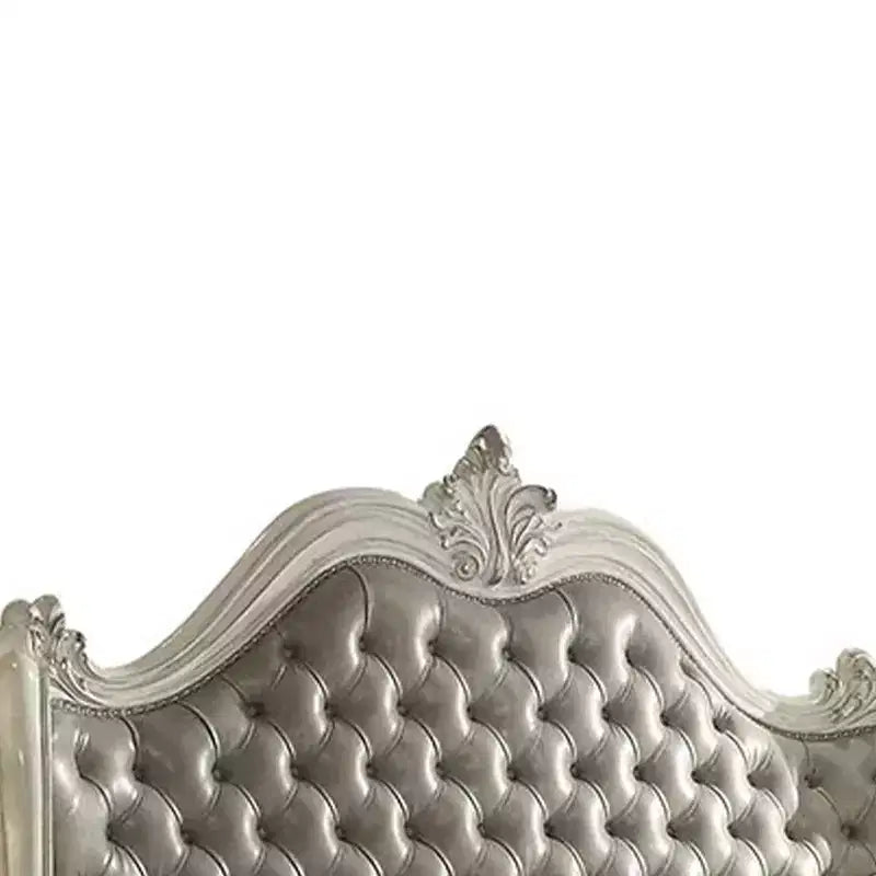Letto Queen Size 95" Versailles Finitura Vintage Grigio Pelle Sintetica e Bianco Osso - Acme Furniture