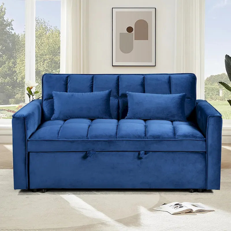 Modern Velvet Futon Loveseat with Reclining Backrest & Pockets, Seats 2 ââ‚?Dark Gray / Light Gray / Blue / Black