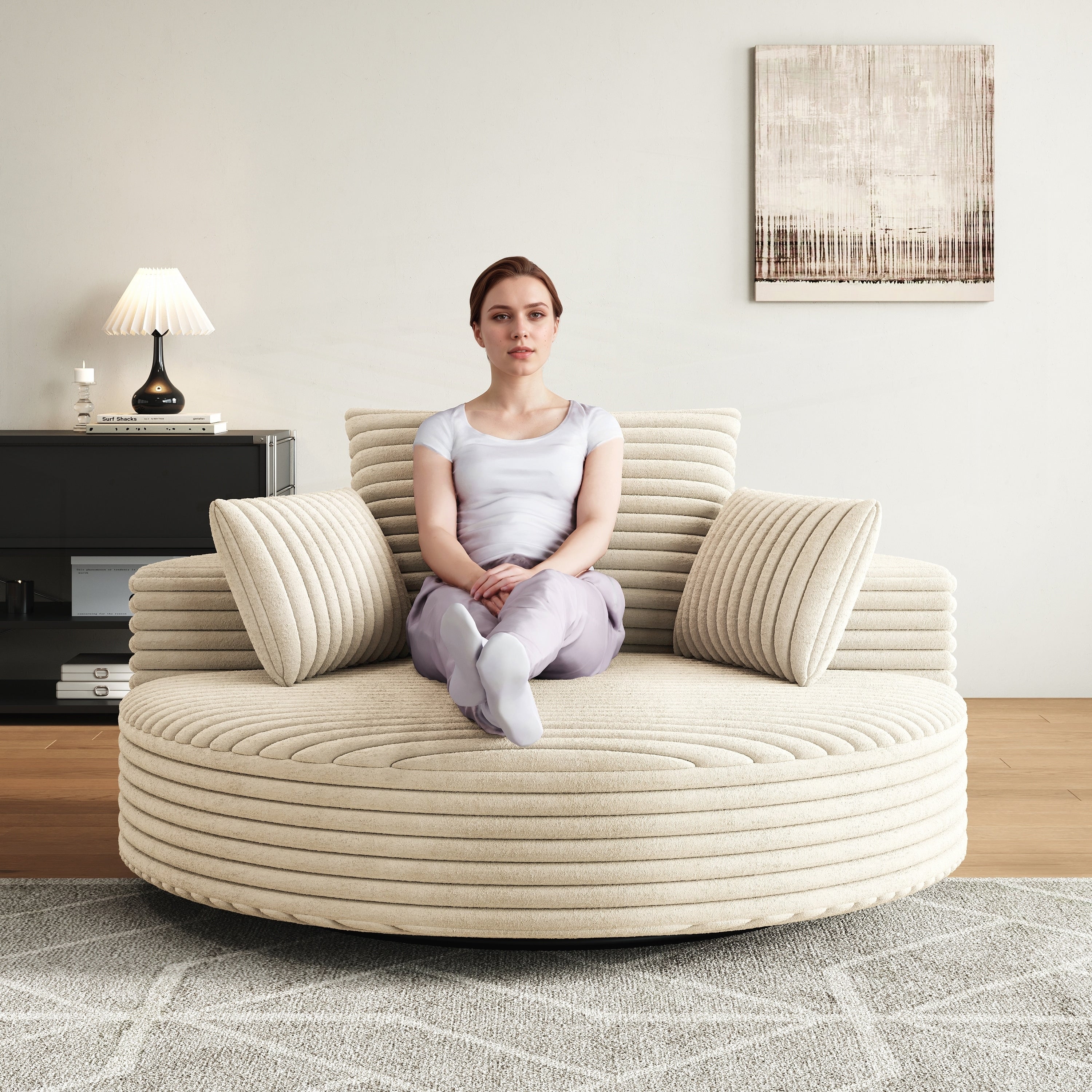 Corduroy Chenille Foam Single Swivel Chair