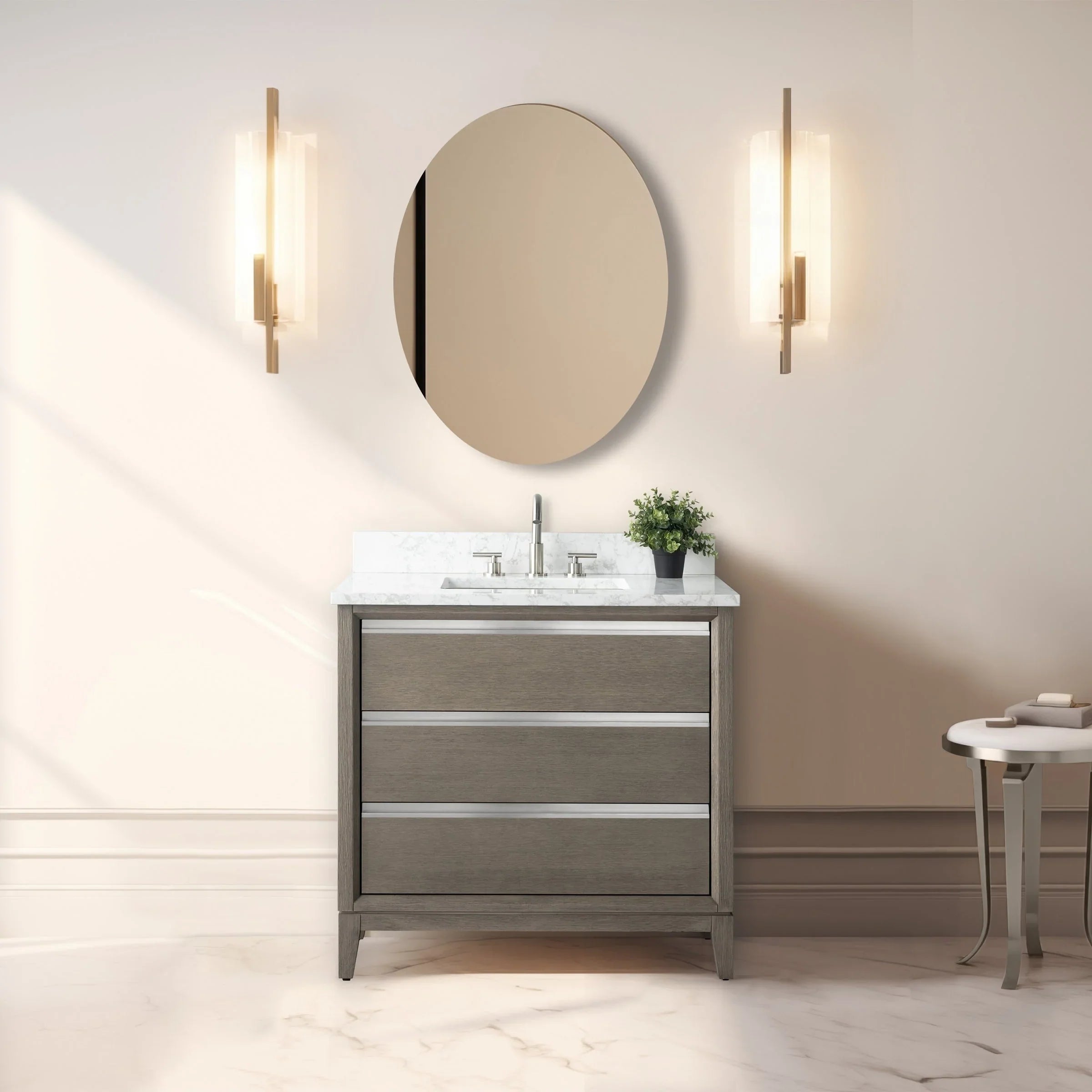 Vanity Art Bathroom Vanity with Ceramic Sink and Engineered Marble Top