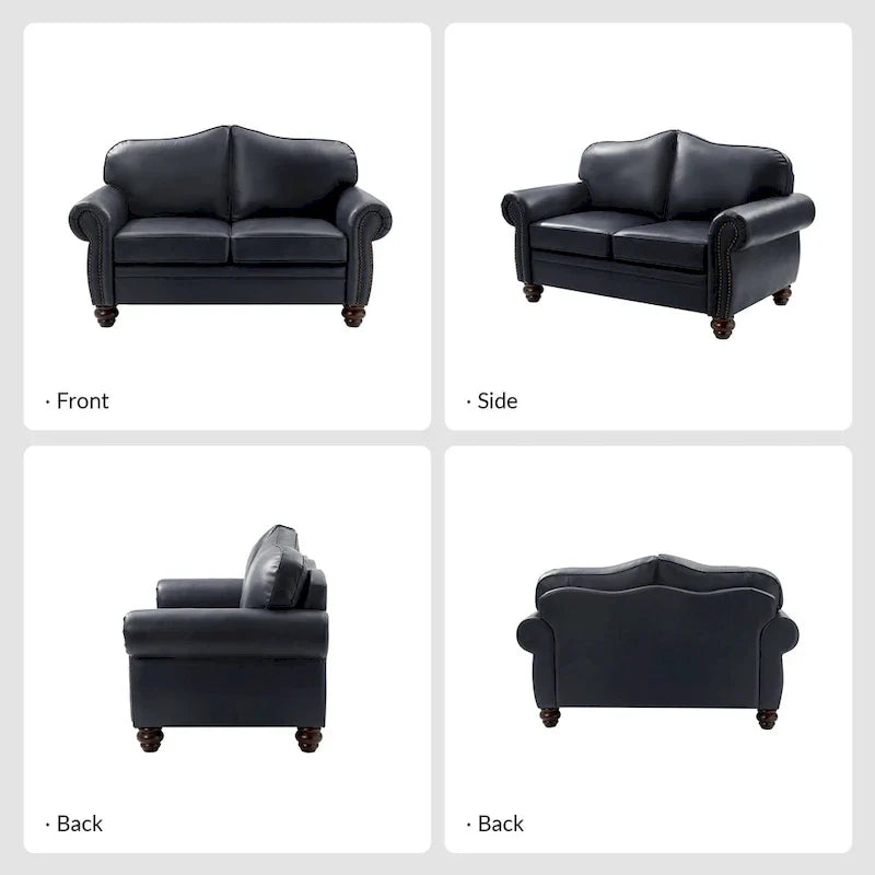 Transitional Genuine Leather Sofa With Tufted Back
