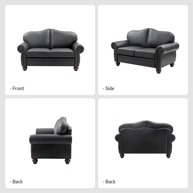 Transitional Genuine Leather Sofa With Tufted Back