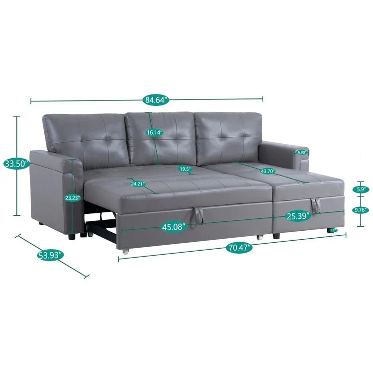 Canapé d'angle réversible convertible avec lit gigogne, méridienne de rangement et pieds durables