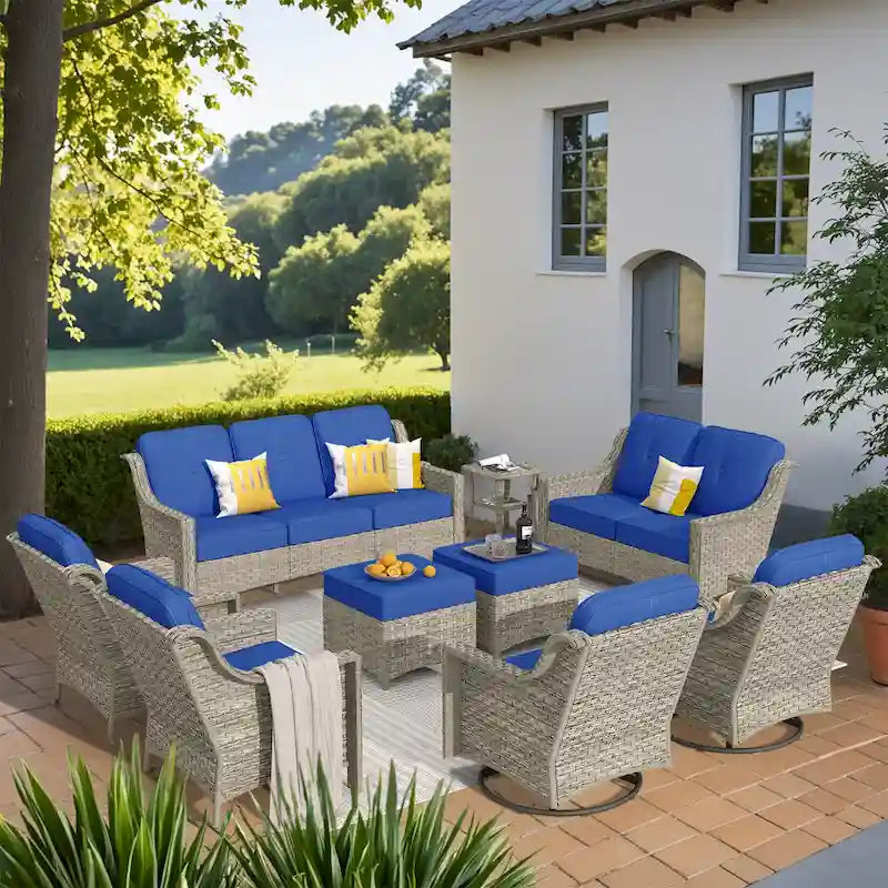 XIZZI 9-piece Outdoor Patio Furniture Conversation Set with Swivel Chair