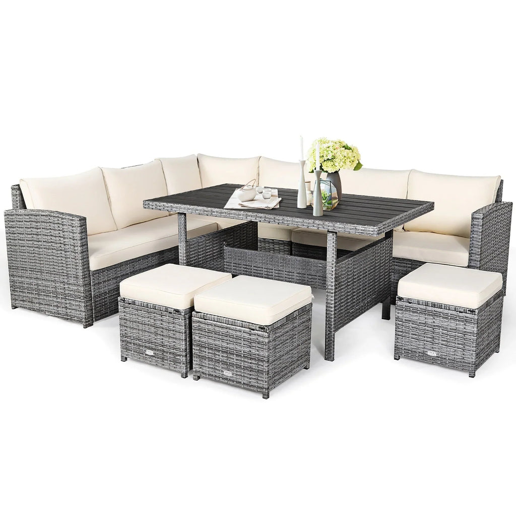 Costway 7 PCS Patio Rattan Dining Set Sectional Sofa Couch Ottoman - See Details
